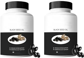 Svartfröolja - Immun- och matsmältningsstöd - Kallpressad - Icke-GMO-glutenfri - 60 antal,2Pcs