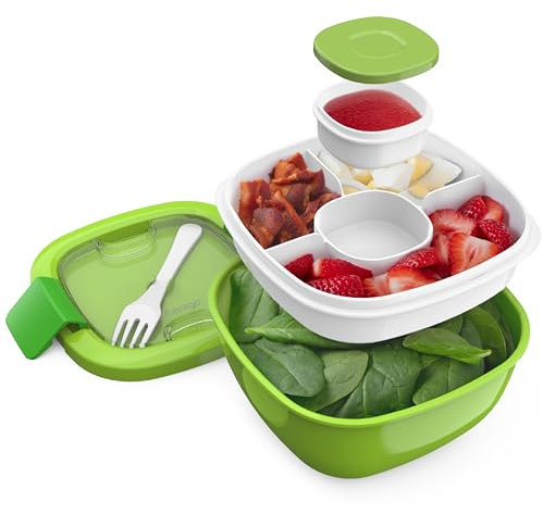 Bentgo Salad Container, Lunch Bowl with 4-Compartment Toppings Tray, 54 oz
