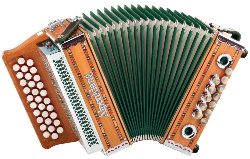 Alpenklang Steirische Harmonika Mini massiv aus Kirschholz (G-C-F Stimmung, 31 Knopftasten, 11 Helikon-Bässe, 3-reihig, inkl. Rucksack-Case)