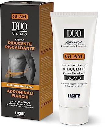 Guam, Herren Reduzierende Duo-Creme mit Guam-Algen, wärmende Creme, strafft und formt die Haut von Bauch und Hüften, Made in Italy, 200 ml Packung