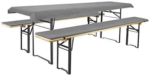 Brandsseller Auflagenset für Bierzeltgarnituren 3-teilig 2 Bankauflagen gepolstert 220x25 cm und 1 Tischdecke 240x90 cm für alle gängigen Festzeltgarnituren Bierbankauflagen Outdoor - Grau