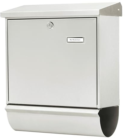 Burg-WÄCHTER Briefkasten mit Zeitungsfach und Namensschild, Rostfreier Edelstahl, Einwurf-Format DIN C4, 2 Schlüssel, Comfort-Set 39130 NI