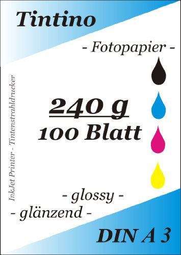 A3-100 Blatt Fotopapier Photopapier DIN - A 3-240g/qm - glossy glaenzend - sofort trocken - wasserfest - hochweiß - sehr hohe Farbbrillianz fuer InkJet Drucker Tintenstrahldrucker