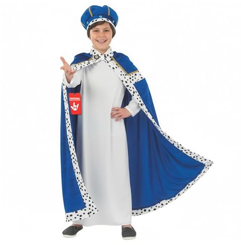 Fun Shack vis man dräkt barn blå kostym jul karneval maskerad pojkar flickor unisex tunika mantel krona, XL