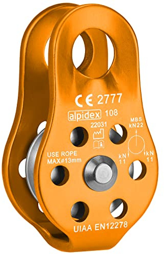 ALPIDEX Polea 22 kN | Polea Fija | Bloque de Polea | Norma EN12278 | Cuerdas de hasta 13 mm Diámetro | Polipasto de Cuerda | Sistema de Polea Cable, Color:Naranja
