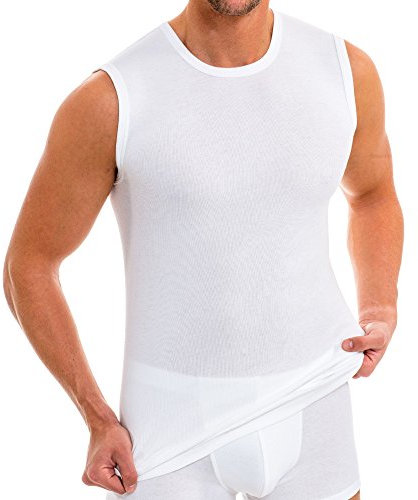 HERMKO 16040 2er Pack Herren Muskelshirts mit Rundhals, Unterhemd mit Modal, Größe:D 6 = EU L, Farbe:weiß
