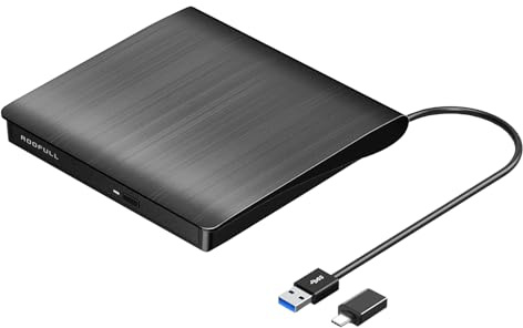 ROOFULL External CD DVD Drive for Laptop, USB 3.0 Type-C Portable CD/DVD Player Burner Reader Writer Adapter for Windows 11/10 Computer Mac MacBook Linux PC