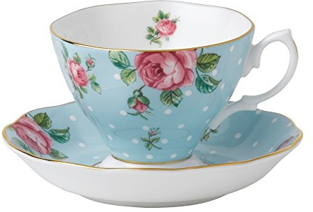 Royal Albert Modern Vintage POLBLU26135 Teacup & Saucer, 2 Piece Set Polka Blue, Multi Colour, Bone China