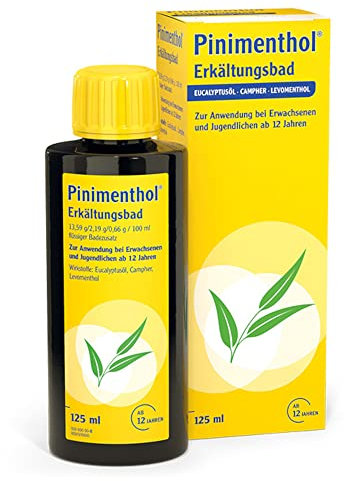 Pinimenthol Erkältungsbad | 125 ml | Badezusatz mit ätherischen Ölen | Eucalyptusöl, Menthol & Campher wirken befreiend bei Erkältung | Erkältungsbad für alle ab 12 Jahren