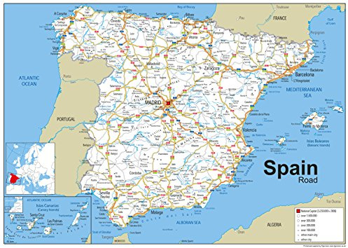 Mapa de carreteras de España en papel laminado, tamaño A1 (59,4 x 84,1 cm)