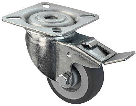 Apparaterolle Lenkrolle mit Bremse 50 mm ohne Feststeller Gummi grau-spurlos Anschraubplatte Möbelrolle Transportrolle