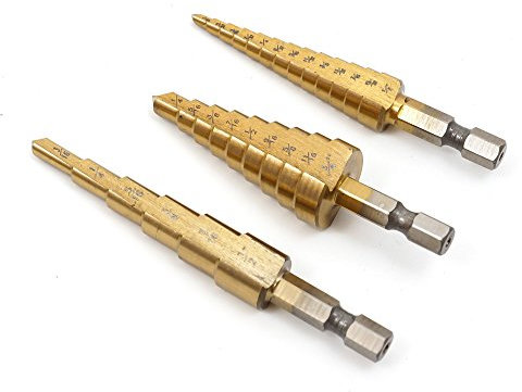 3Pcs Large HSS Steel Step Cone Drill Titanium Bit Hole Cutter(3/16-1/2,1/4-3/4,1/8-1/2)