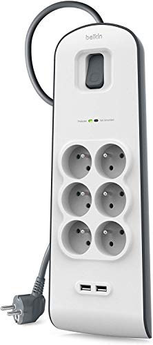 Belkin Parafoudre 6 prises, 650 Joules, cordon 2 m, USB x 2, Blanc