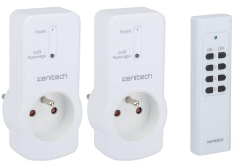 Zenitech - Lot de 2 prises 10A 2P+T télécommandées avec télécommande - Blanc