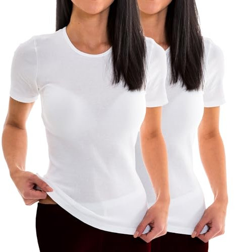 HERMKO 17800 Damen Kurzarm Unterhemd 2er Pack (Weitere Farben), Farbe:weiß, Größe:40/42 (M)