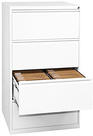 Lüllmann Büro Hängeregistratur weiß komplett montiert 132x76x62cm (HxBxT) Hängeregisterschrank für DIN A4 Hängemappen mit 4 Schüben doppelbahnig 561427 Weiss