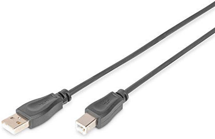 DIGITUS USB 2.0 cable – 3 m – USB A to Type B – 480 Mbps – connection cable for computers, notebooks, hubs, printers – black