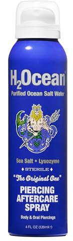 H2Ocean Piercing Aftercare Spray – Sea Salt Spray for Body and Facial Piercings – Ear, Nose, Navel, Oral & Body Piercing Cleaner, Aftercare Solution for New Piercings– 4oz