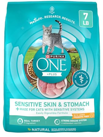 Purina ONE Sensitive Stomach, Sensitive Skin, Natural Dry Cat Food, +Plus Sensitive Skin and Stomach Formula - 7 lb. Bag