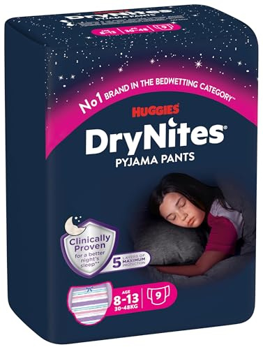 HUGGIES DryNites Nachtwindeln Mädchen 8-13 Jahre, 9 Stück, Pyjama Pants