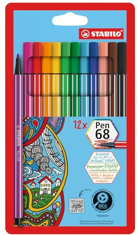 Premium tuschpenna - STABILO Pen 68 förpackning med 12 blandade färger