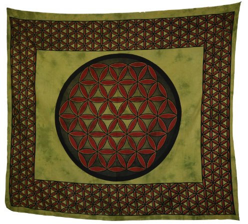 Kunst und Magie Tagesdecke Wandbehang Blume des Lebens Mandala Tuch Indien ca. 230 x 210 cm