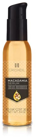 CRIOXIDIL - Sérum Macadamia pour cheveux - 100 ml - Huile capillaire - Réparateur pointes ouvertes et sèches - Hydratation profonde des cheveux - Anti-frisottis - Sans pelage - Appât plus brillant