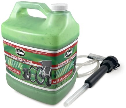 Slime 10204-5 Sigillante per Camera d'Aria Antiforatura per Bici con Pompa, Prevenire e Riparare, per Tutti i Tipi di Bicicletta, Non Tossico, Ecologico, Flacone da 3,78 Litri
