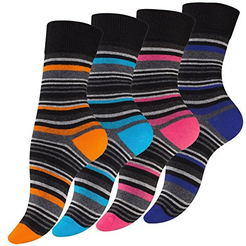 Vincent Creation 8 Paar Damensocken & Mädchensocken Streifen, Bunte Damen Socken, Baumwolle, Gr. 35-38