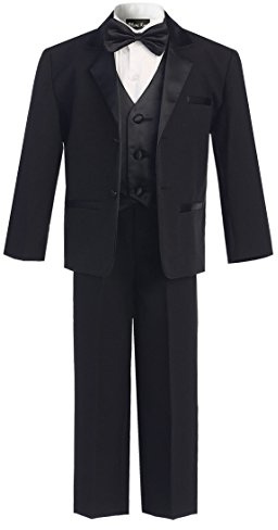 OLIVIA KOO Boy's Perfect Fit Classic Tuxedo Suit with No Tail, Black Two Button, 7