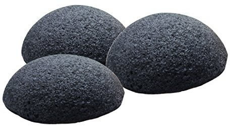 Sinland Konjac esponja Bambuskohle 3 piezas - Negro, Gesichtsreinigungsschwamm para fettige y impuros piel 100%, por supuesto, vegan, de forma sostenible, ya que en su totalidad biodegradable
