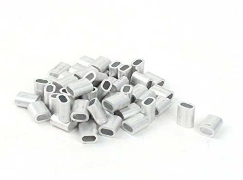 sourcing map Cable de Acero de 3mm de Diámetro, Virolas de Aluminio, Manguitos de Ajuste de Clip, Engarzados para Cables, 9x6mm, 50 Uds