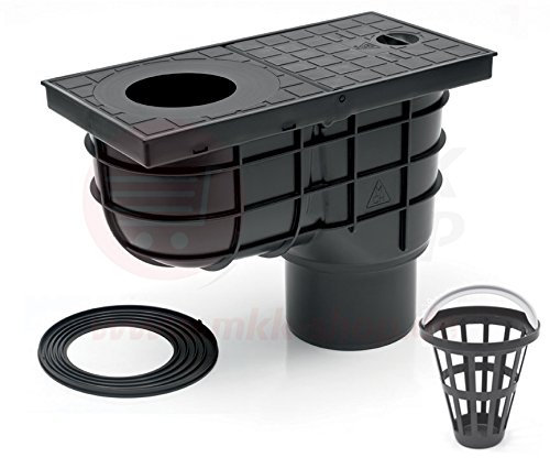 Senkrechter Regensinkkasten Ø 110 mm schwarz Rückstauklappe Rückstauverschluß (MKK325E) Geruchsklappe Regenrohrablauf Dachrinnenablauf Sieb
