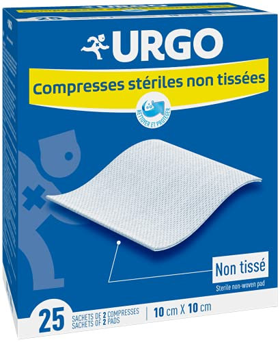 Urgo - Sterile Kompressen – Vlies – Box mit 25 Beuteln mit je 2 Kompressen – 10 cm x 10 cm