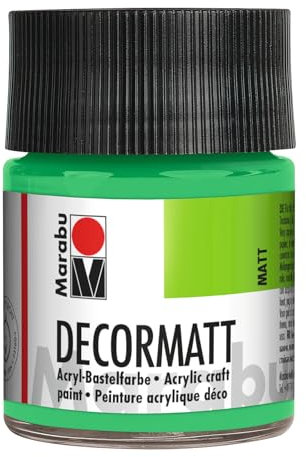 Marabu 14010005062 - Decormatt Acryl Hellgrün 062, 50 ml, samtmatte Acrylfarbe auf Wasserbasis, cremig und farbintensiv, speichelfest, wetterfest, zum freien Malen und Schablonieren