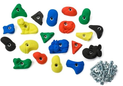 20 Stück Klettergriffe für Kinder Easy - Klettergriffe für Spielplatz und Kinderzimmer, zum Klettern für Kinder mit Befestigungsmaterial (Einschlagmuttern und Schrauben) und Montagehinweisen