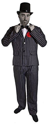 ILOVEFANCYDRESS MEN'S DEAD ZOMBIE WEDDING GROOM HALLOWEEN FANCY DRESS COSTUME - PINSTRIPE SUIT WITH TOPHAT, BLACK BOWTIE & RED CARNATION FLOWER + FACEPAINT & BLOOD HALLOWEEN COSTUMES MEN - XLARGE