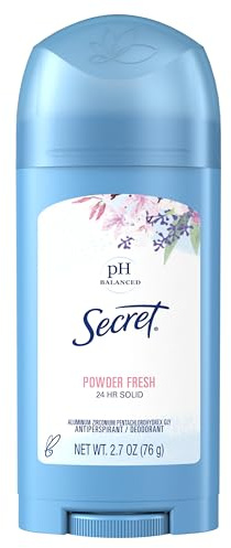 Secret Antiperspirant and Deodorant for Women, 24hr Sweat and Odor Protection, PH Balanced, Gentle on Skin, Wide Solid Deodorant Stick, Powder Fresh Scent, 2.7 oz