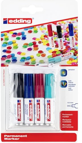 edding 0.5 mini permanent marker - schwarz, blau, türkis, rot - 4 Stifte - feine Rundspitze 1 mm - wasserfest, schnelltrocknend - wischfest - mini marker für Karton, Kunststoff, Holz, Metall