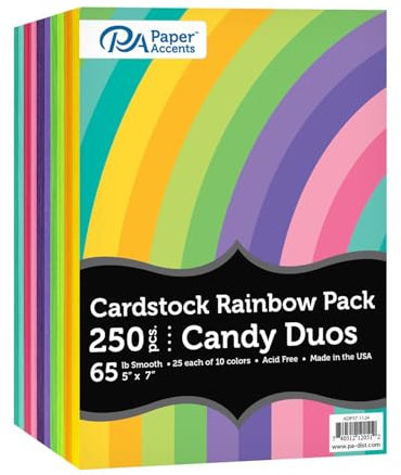 Accent Design Paper Accents Variety Pack, Rainbow Cardstock, Candy Duo, 5x7 Inch, 250 Pack, 65lb Coordinated Color Cardstock, Scrapbooking, Card Making, and Crafts