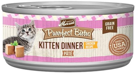 Merrick Purrfect Bistro Grain Free Premium Soft Canned Pate Chicken Wet Cat Food, Kitten Dinner Recipe - (Pack of 24) 3 oz. Cans