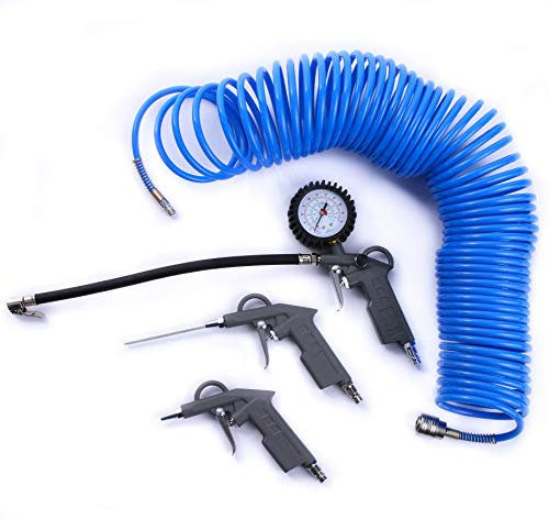 Druckluftschlauch Ausblaspistole Reifenfüllpistole 4 tlg SET für Kompressor Schlauch 10 15 20m (mit 10m Schlauch)