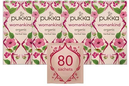 Pukka Herbs | Womankind Organic Herbal Tea Box | Chamomile, Shatavari, Vanilla, Cranberry, Rose, Hibiscus | Ideal For Balanced Harmony | Caffeine Free | 4 Packs | 80 Plant Based Biodegradable Tea Bags