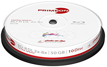 PRIMEON BD-R DL 50GB/2-8x Cakebox (10 Disc) photo-on-disc, Inkjet Full Size Printable Surface