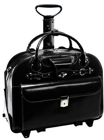 McKlein ROSEVILLE, Top Grain Cowhide Leather, 15 Leather Detachable -Wheeled Ladies' Laptop/Computer & Tablet Business Briefcase Bag/Women's Rolling Overnight Travel Bag, Removable trolley case