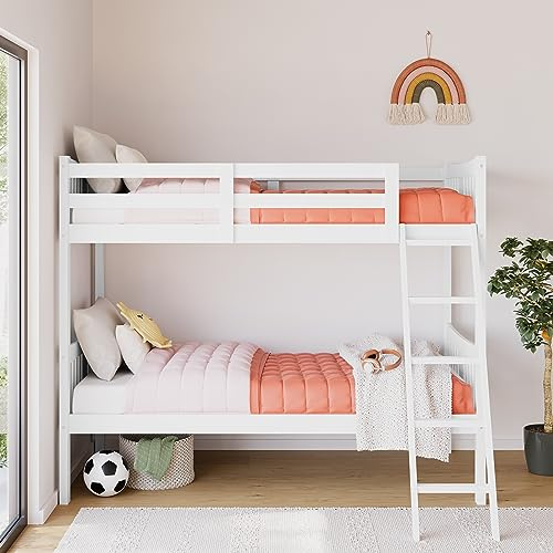 Storkcraft Caribou Bunk Bed Twin Over Twin Bunk Bed (White) - GREENGUARD Gold Certified, Twin Bunk Beds for Kids, Converts to 2 Individual Twin Beds, Bunk Beds for Kids