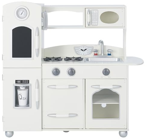 Teamson Kids Wooden Play Kitchen Toy Kitchen Playset Large Pretend Play Kitchen with Interactive Role Play Ice Maker, Microwave and Oven Westchester