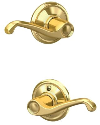 SCHLAGE Flair Hall/Closet Passage Door Handle, Reversible, Bright Brass
