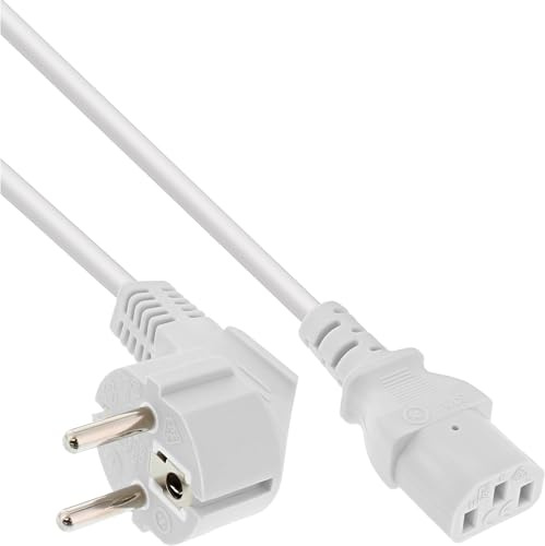 InLine 20979 Cavo Alimentazione, Spina Schuko CEE-7/7 90° a Presa IEC-320-C13, 3 m, Bianco