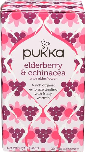 Pukka Elderberry & Echinacea Organic Herbal Tea, Perfect for Wellness Support, Caffeine Free, 20 Total Tea Bags